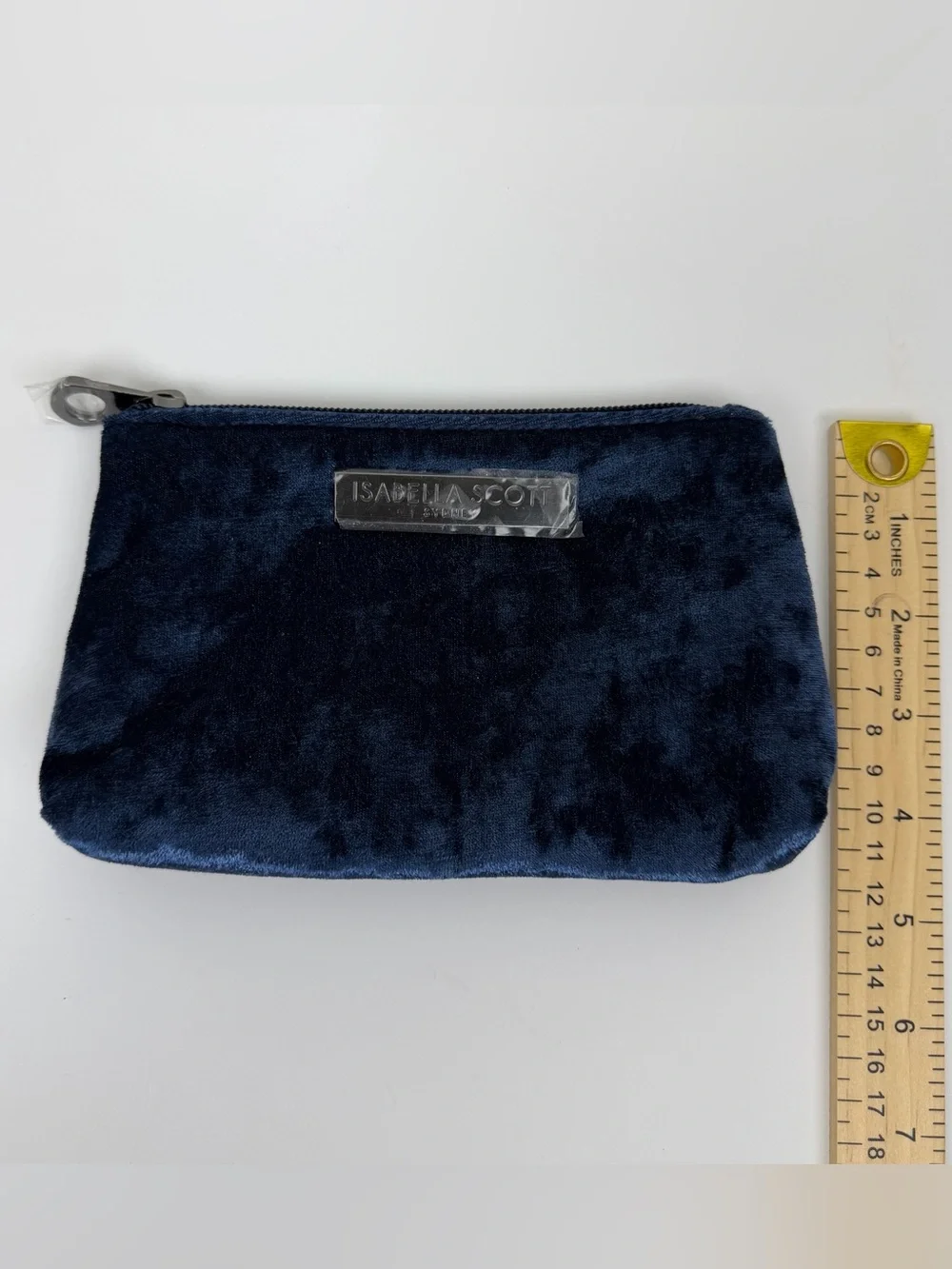 Isabella Scott Sydney Navy Blue Velvet Makeup Cosmetic Bag Travel Zip Pouch New